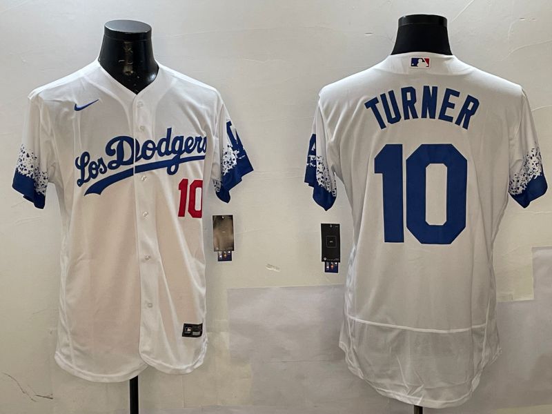 Men Los Angeles Dodgers 10 Turner White City Edition Elite Nike 2025 MLB Jersey style 5